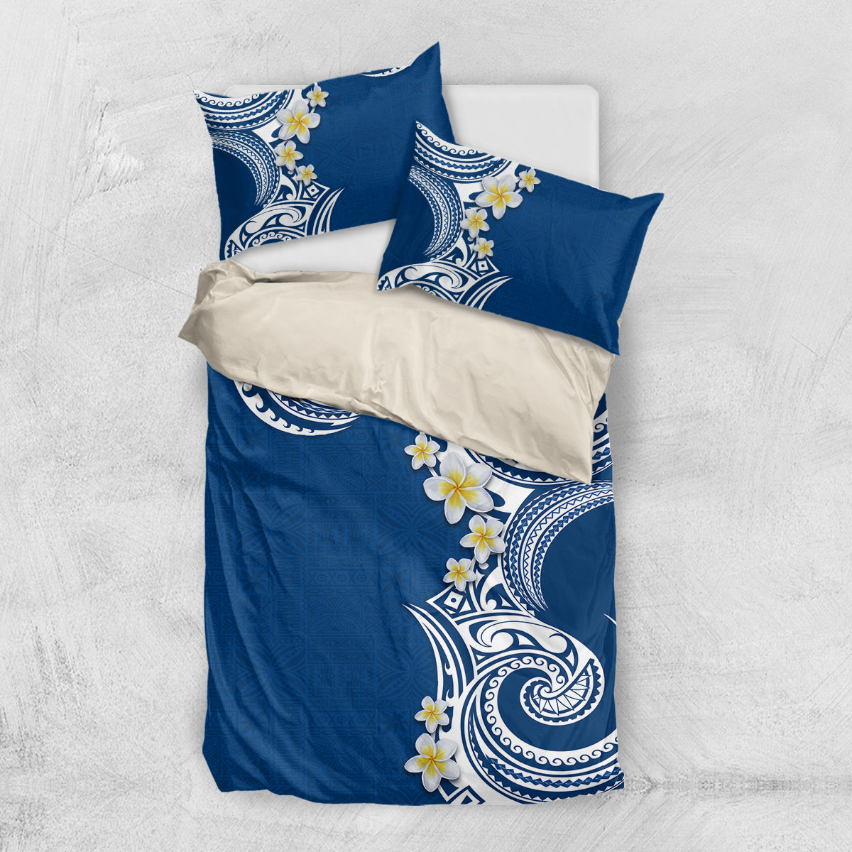 Aloha Polynesian Plumeria Flower Bedding Set Blue Color