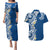 Aloha Polynesian Plumeria Flower Couples Matching Puletasi and Hawaiian Shirt Blue Color