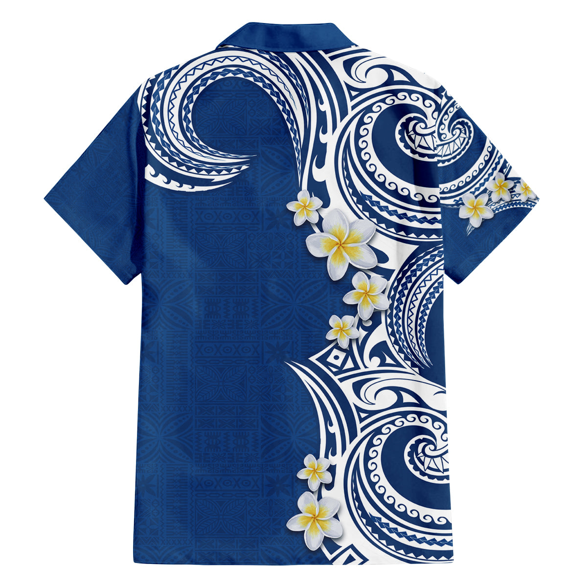 Aloha Polynesian Plumeria Flower Family Matching Long Sleeve Bodycon Dress and Hawaiian Shirt Blue Color