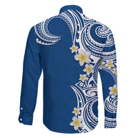 Aloha Polynesian Plumeria Flower Family Matching Off The Shoulder Long Sleeve Dress and Hawaiian Shirt Blue Color LT03 - Polynesian Pride