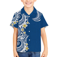 Aloha Polynesian Plumeria Flower Family Matching Off The Shoulder Long Sleeve Dress and Hawaiian Shirt Blue Color LT03 Son's Shirt Blue - Polynesian Pride