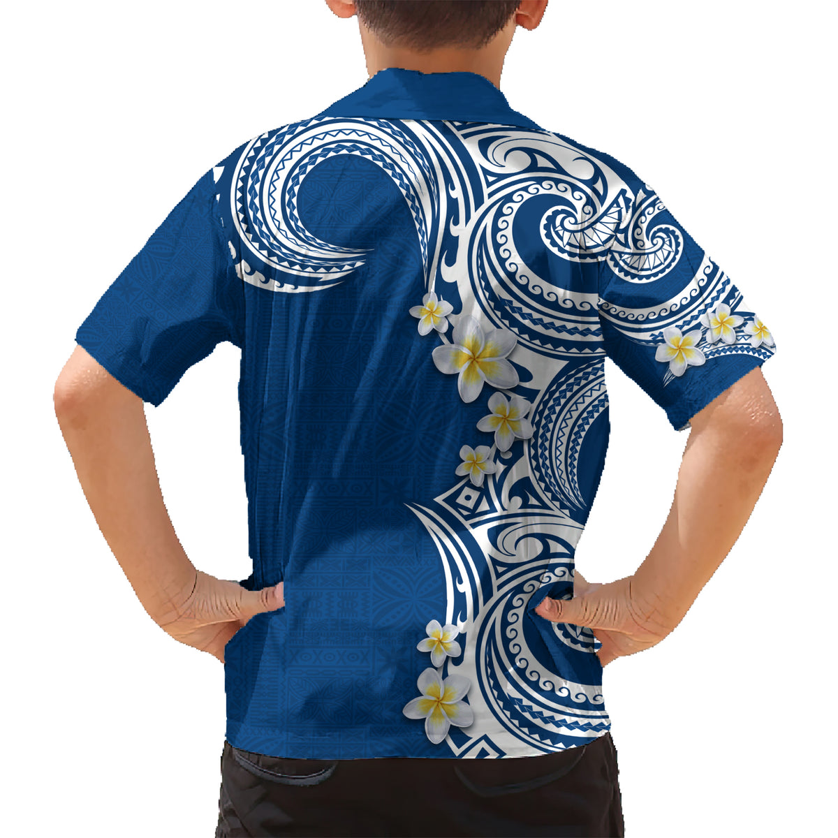 Aloha Polynesian Plumeria Flower Family Matching Short Sleeve Bodycon Dress and Hawaiian Shirt Blue Color LT03 - Polynesian Pride