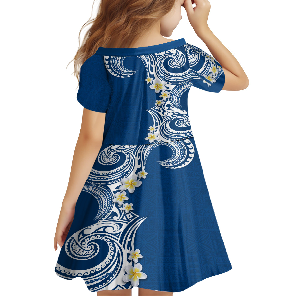 Aloha Polynesian Plumeria Flower Family Matching Summer Maxi Dress and Hawaiian Shirt Blue Color LT03 - Polynesian Pride