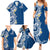 Aloha Polynesian Plumeria Flower Family Matching Summer Maxi Dress and Hawaiian Shirt Blue Color