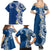 Aloha Polynesian Plumeria Flower Family Matching Summer Maxi Dress and Hawaiian Shirt Blue Color