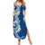 Aloha Polynesian Plumeria Flower Family Matching Summer Maxi Dress and Hawaiian Shirt Blue Color