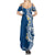 Aloha Polynesian Plumeria Flower Family Matching Summer Maxi Dress and Hawaiian Shirt Blue Color