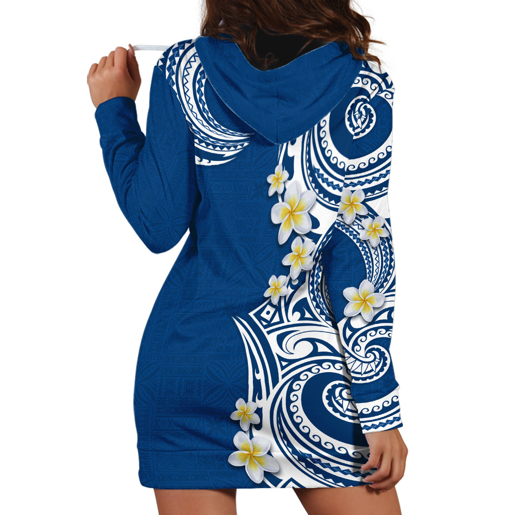 Aloha Polynesian Plumeria Flower Hoodie Dress Blue Color