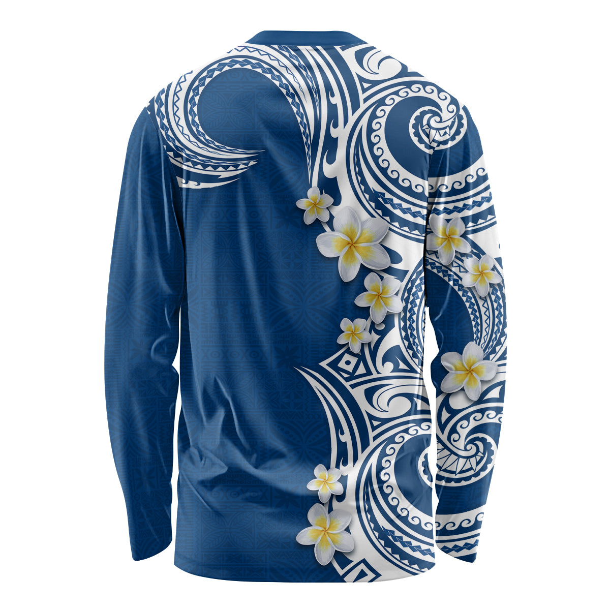 Aloha Polynesian Plumeria Flower Long Sleeve Shirt Blue Color LT03 - Polynesian Pride