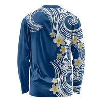 Aloha Polynesian Plumeria Flower Long Sleeve Shirt Blue Color LT03 - Polynesian Pride