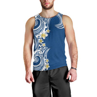 Aloha Polynesian Plumeria Flower Men Tank Top Blue Color
