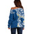 Aloha Polynesian Plumeria Flower Off Shoulder Sweater Blue Color