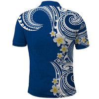 Aloha Polynesian Plumeria Flower Polo Shirt Blue Color