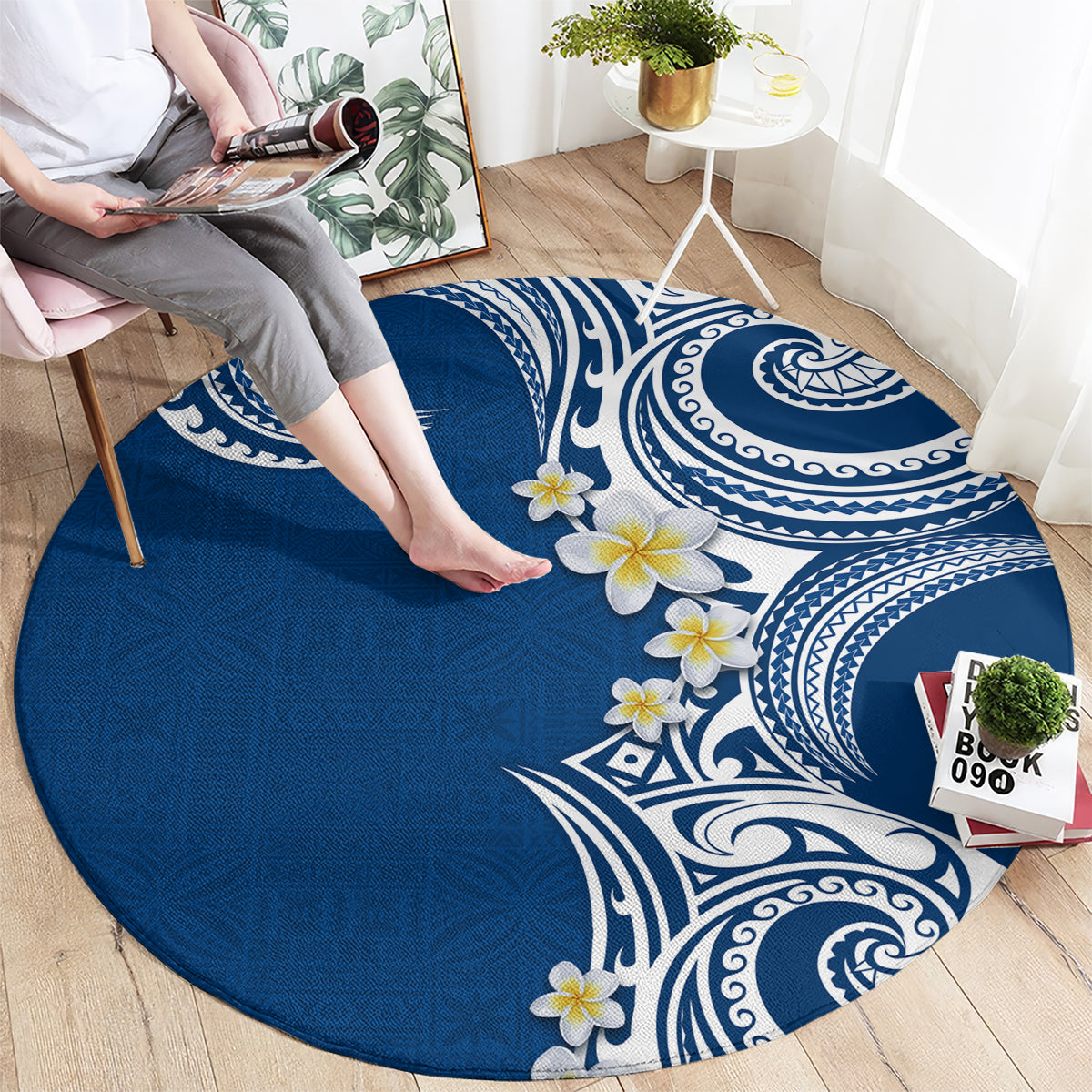 Aloha Polynesian Plumeria Flower Round Carpet Blue Color LT03 - Polynesian Pride
