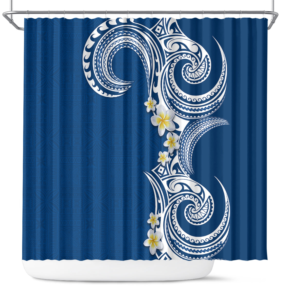 Aloha Polynesian Plumeria Flower Shower Curtain Blue Color LT03 Blue - Polynesian Pride