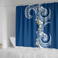 Aloha Polynesian Plumeria Flower Shower Curtain Blue Color