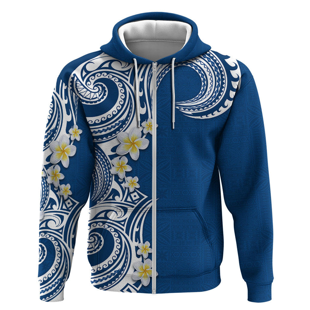 Aloha Polynesian Plumeria Flower Zip Hoodie Blue Color LT03 Zip Hoodie Blue - Polynesian Pride