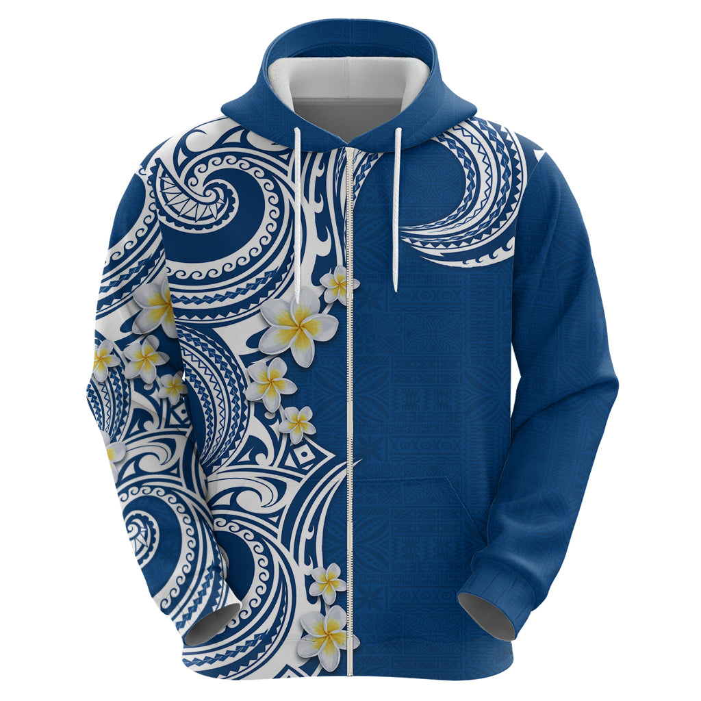 Aloha Polynesian Plumeria Flower Zip Hoodie Blue Color LT03 - Polynesian Pride