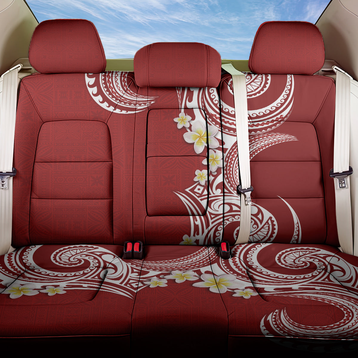 Aloha Polynesian Plumeria Flower Back Car Seat Cover Red Color