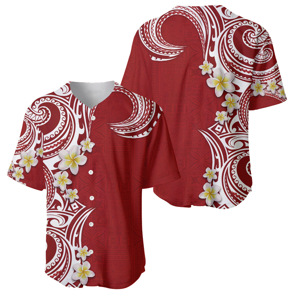Aloha Polynesian Plumeria Flower Baseball Jersey Red Color