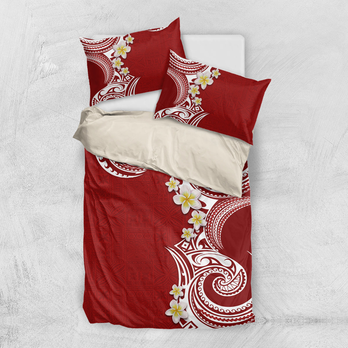 Aloha Polynesian Plumeria Flower Bedding Set Red Color