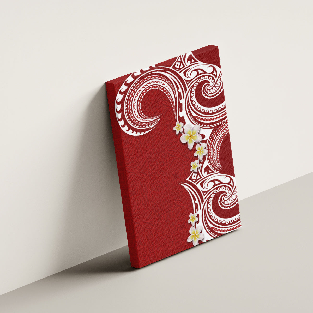 Aloha Polynesian Plumeria Flower Canvas Wall Art Red Color