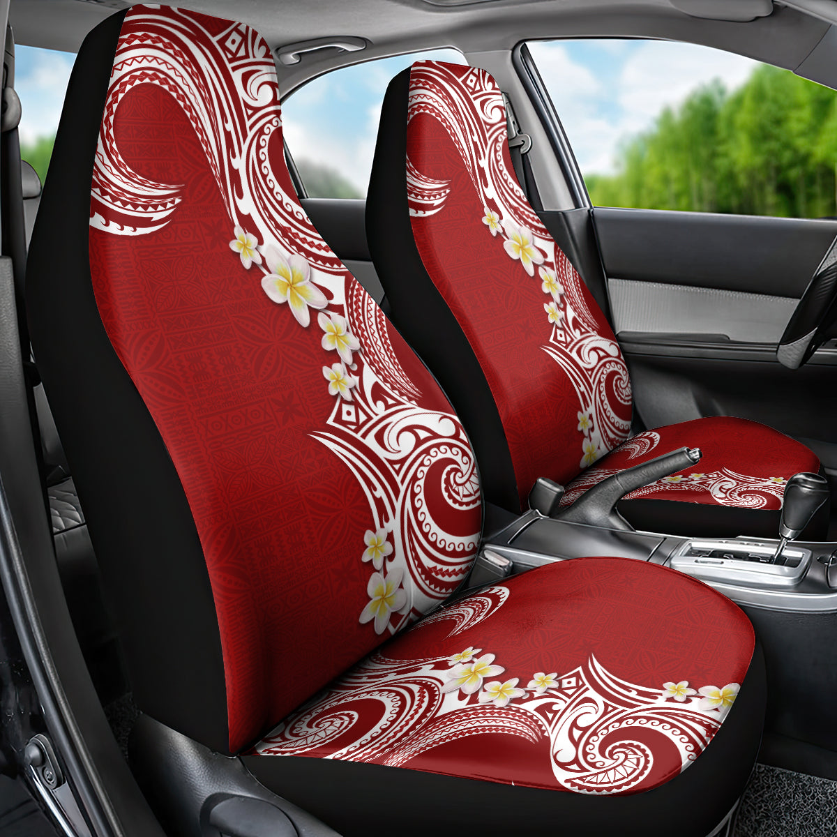 Aloha Polynesian Plumeria Flower Car Seat Cover Red Color