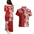 Aloha Polynesian Plumeria Flower Couples Matching Puletasi and Hawaiian Shirt Red Color