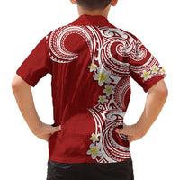 Aloha Polynesian Plumeria Flower Family Matching Off The Shoulder Long Sleeve Dress and Hawaiian Shirt Red Color LT03 - Polynesian Pride