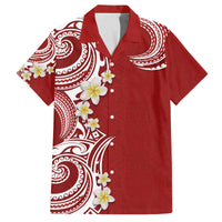 Aloha Polynesian Plumeria Flower Family Matching Off The Shoulder Long Sleeve Dress and Hawaiian Shirt Red Color LT03 Dad's Shirt - Short Sleeve Red - Polynesian Pride