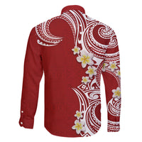 Aloha Polynesian Plumeria Flower Family Matching Off The Shoulder Long Sleeve Dress and Hawaiian Shirt Red Color LT03 - Polynesian Pride