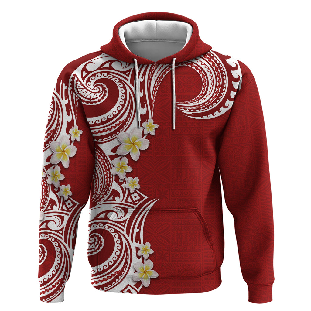 Aloha Polynesian Plumeria Flower Hoodie Red Color