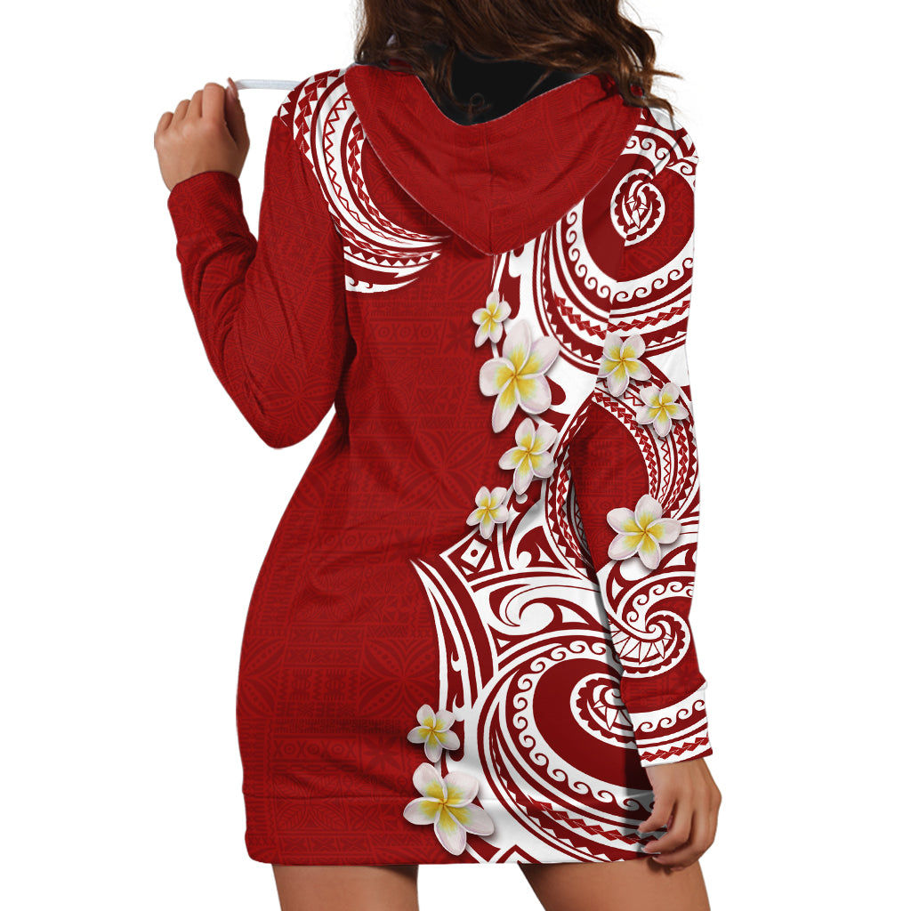 Aloha Polynesian Plumeria Flower Hoodie Dress Red Color