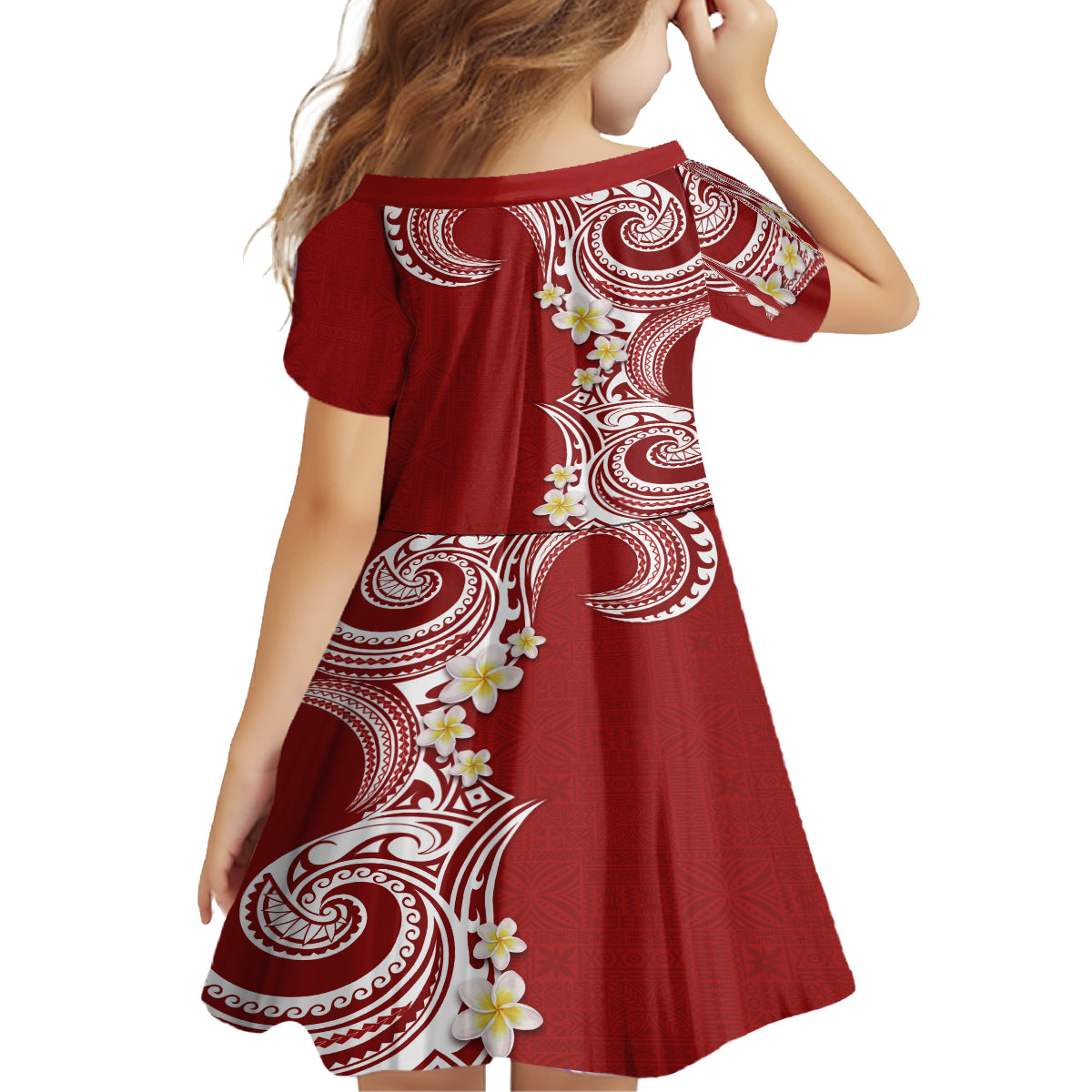 Aloha Polynesian Plumeria Flower Kid Short Sleeve Dress Red Color LT03 - Polynesian Pride
