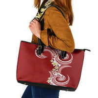 Aloha Polynesian Plumeria Flower Leather Tote Bag Red Color LT03 Red - Polynesian Pride