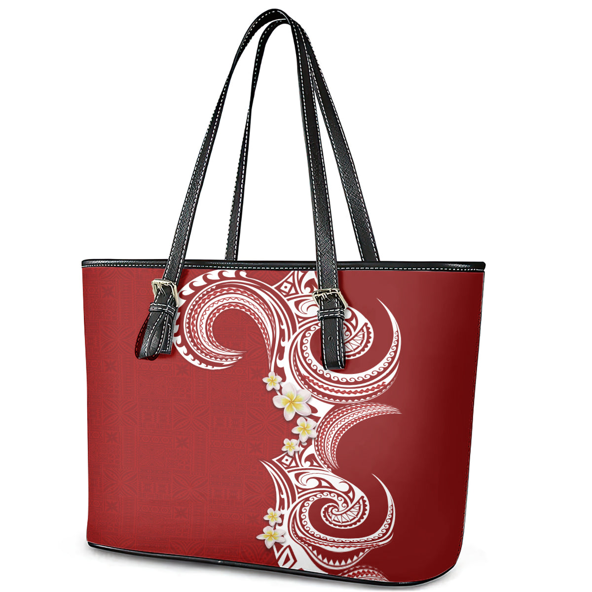 Aloha Polynesian Plumeria Flower Leather Tote Bag Red Color LT03 - Polynesian Pride