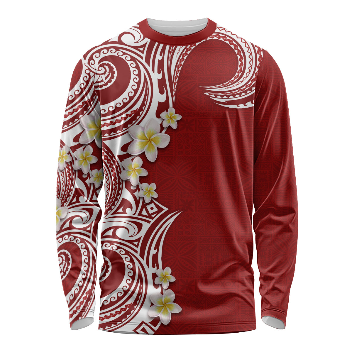 Aloha Polynesian Plumeria Flower Long Sleeve Shirt Red Color LT03 Unisex Red - Polynesian Pride
