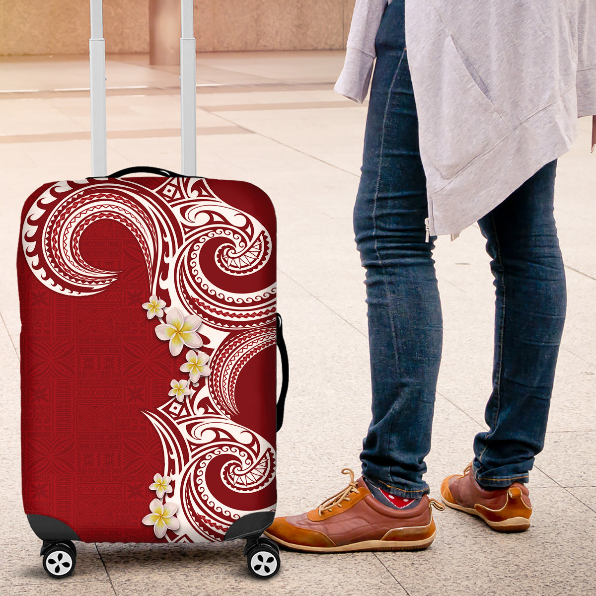 Aloha Polynesian Plumeria Flower Luggage Cover Red Color LT03 Red - Polynesian Pride