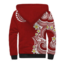 Aloha Polynesian Plumeria Flower Sherpa Hoodie Red Color