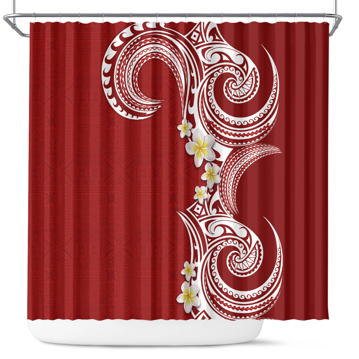 Aloha Polynesian Plumeria Flower Shower Curtain Red Color LT03 Red - Polynesian Pride