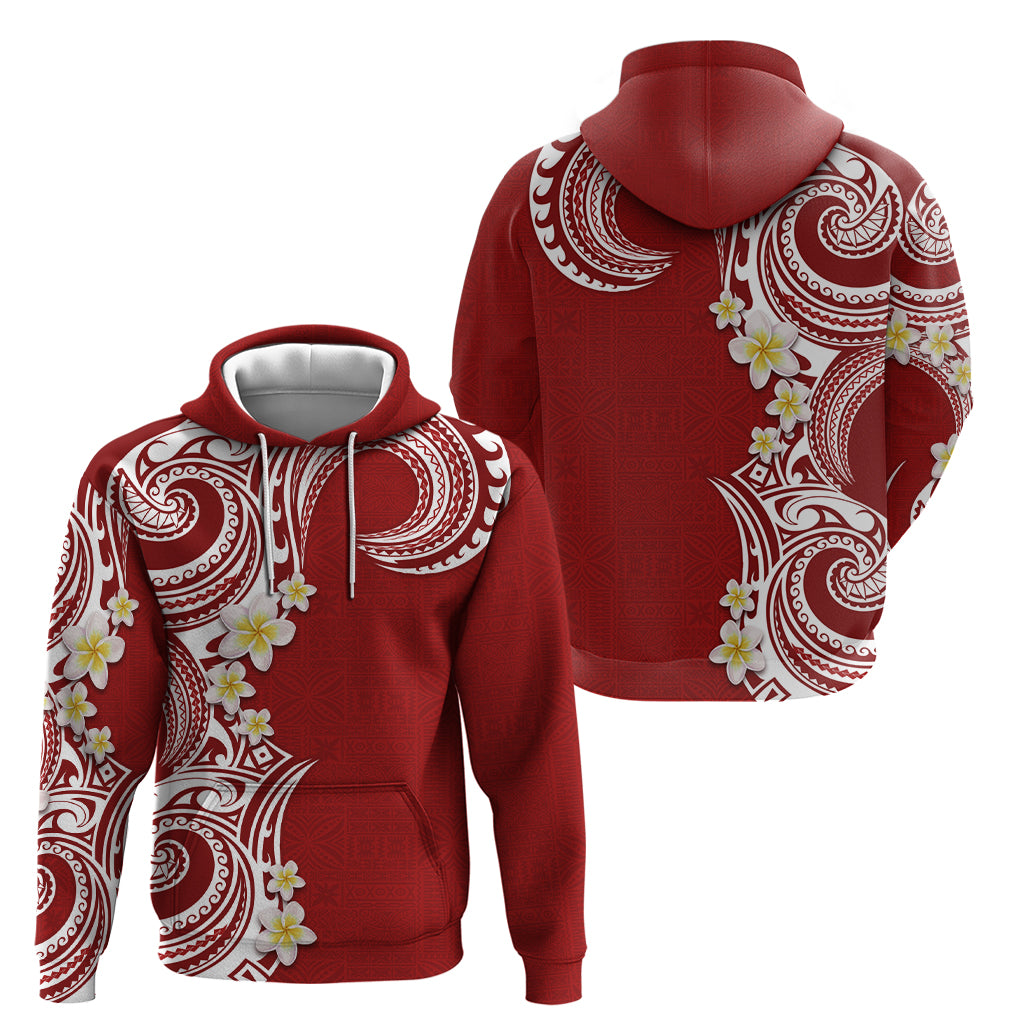 Aloha Polynesian Plumeria Flower Zip Hoodie Red Color