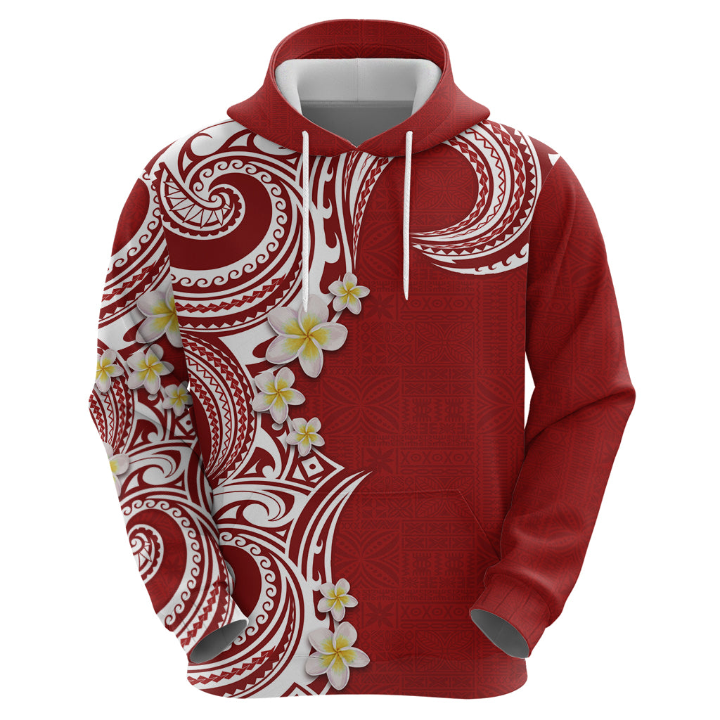Aloha Polynesian Plumeria Flower Zip Hoodie Red Color