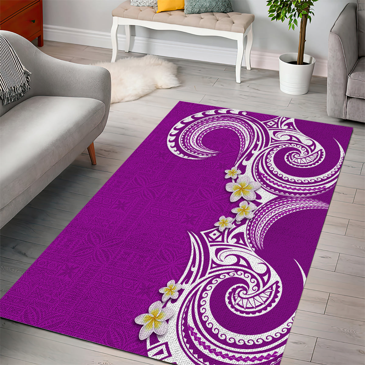 Aloha Polynesian Plumeria Flower Area Rug Purple Color