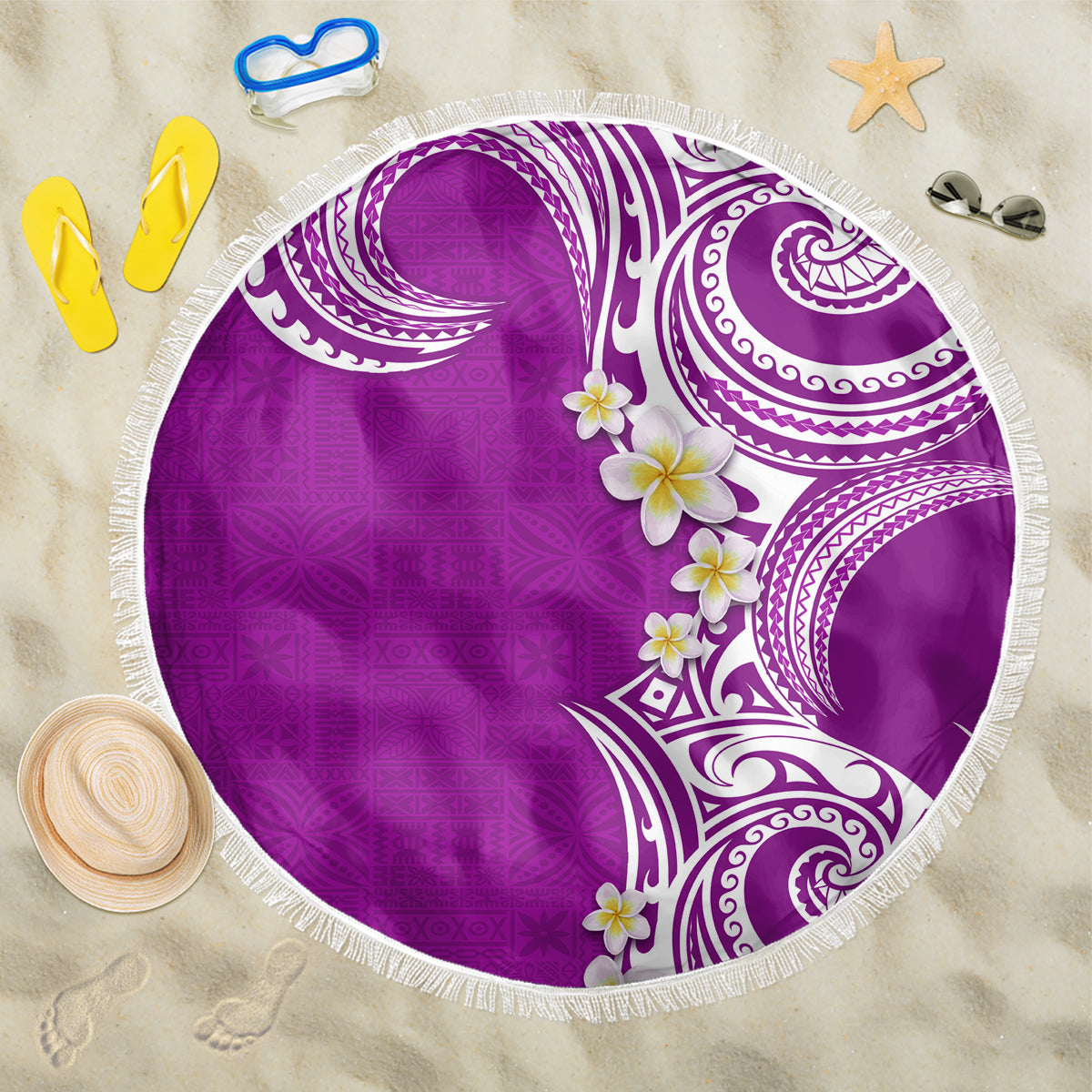 Aloha Polynesian Plumeria Flower Beach Blanket Purple Color LT03 One Size 150cm Purple - Polynesian Pride