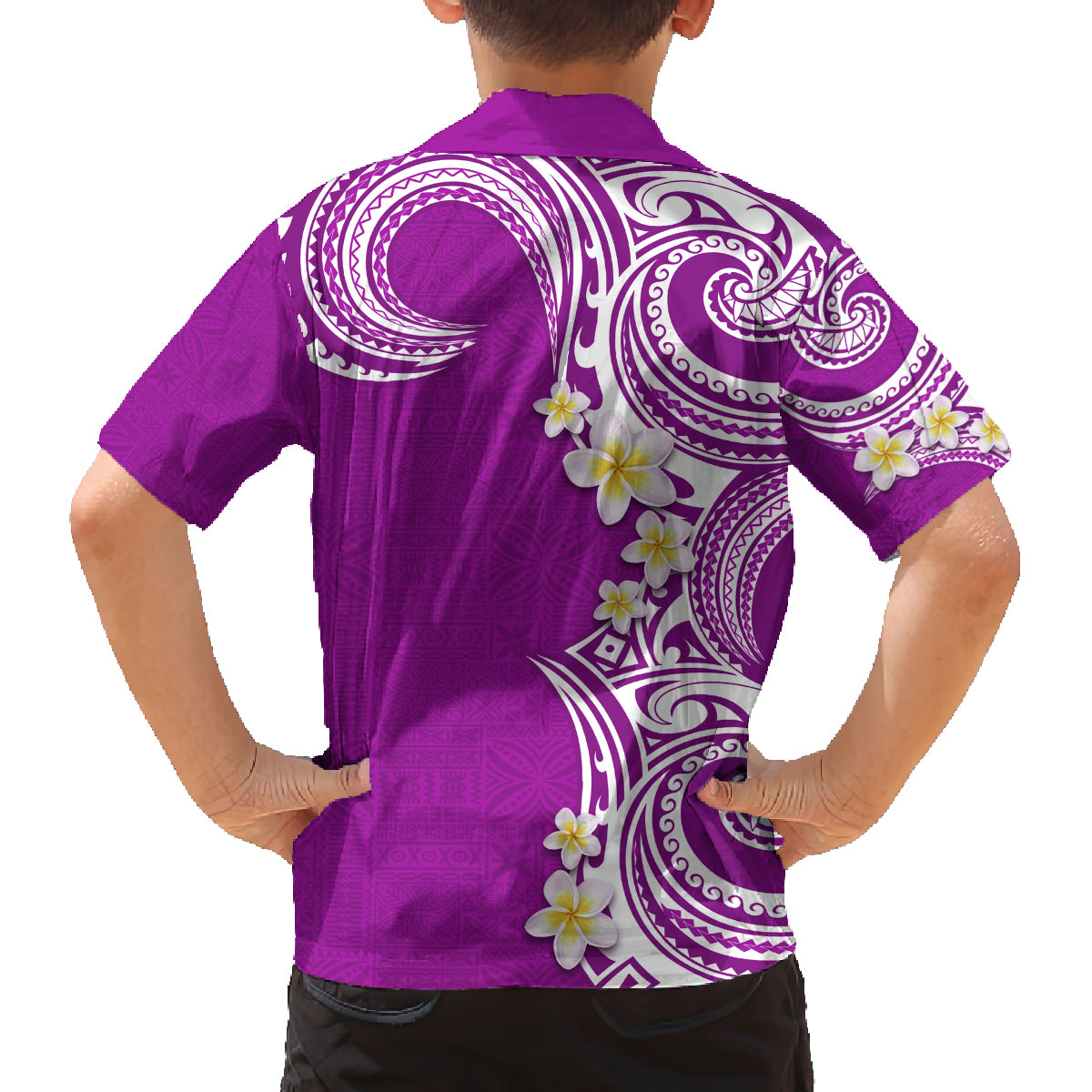 Aloha Polynesian Plumeria Flower Family Matching Long Sleeve Bodycon Dress and Hawaiian Shirt Purple Color LT03 - Polynesian Pride