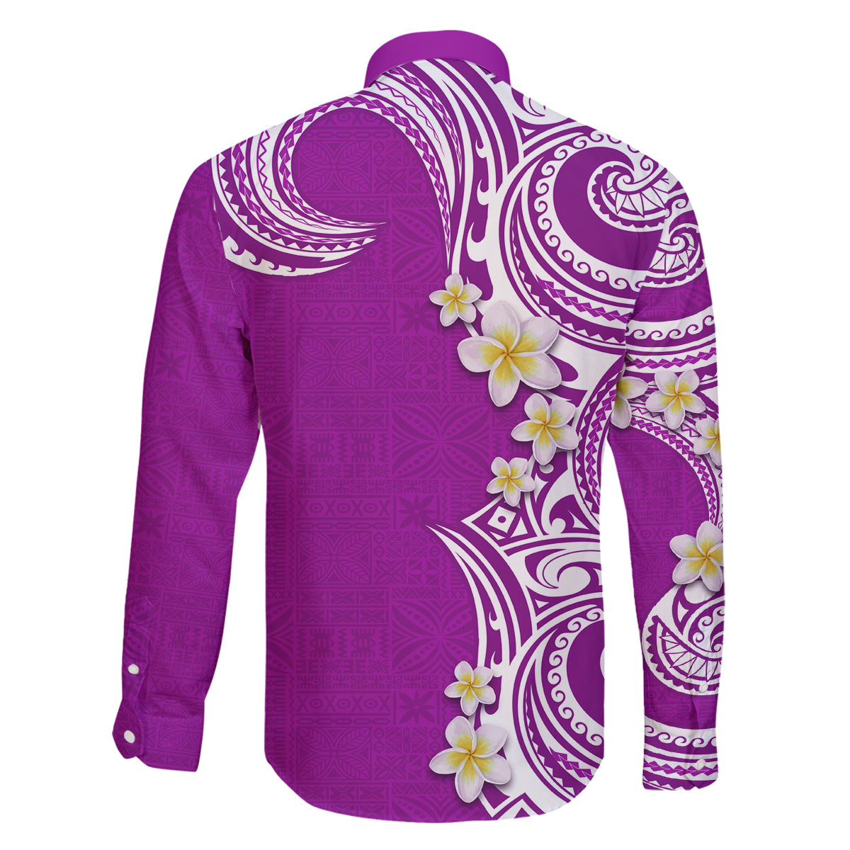 Aloha Polynesian Plumeria Flower Family Matching Off The Shoulder Long Sleeve Dress and Hawaiian Shirt Purple Color LT03 - Polynesian Pride