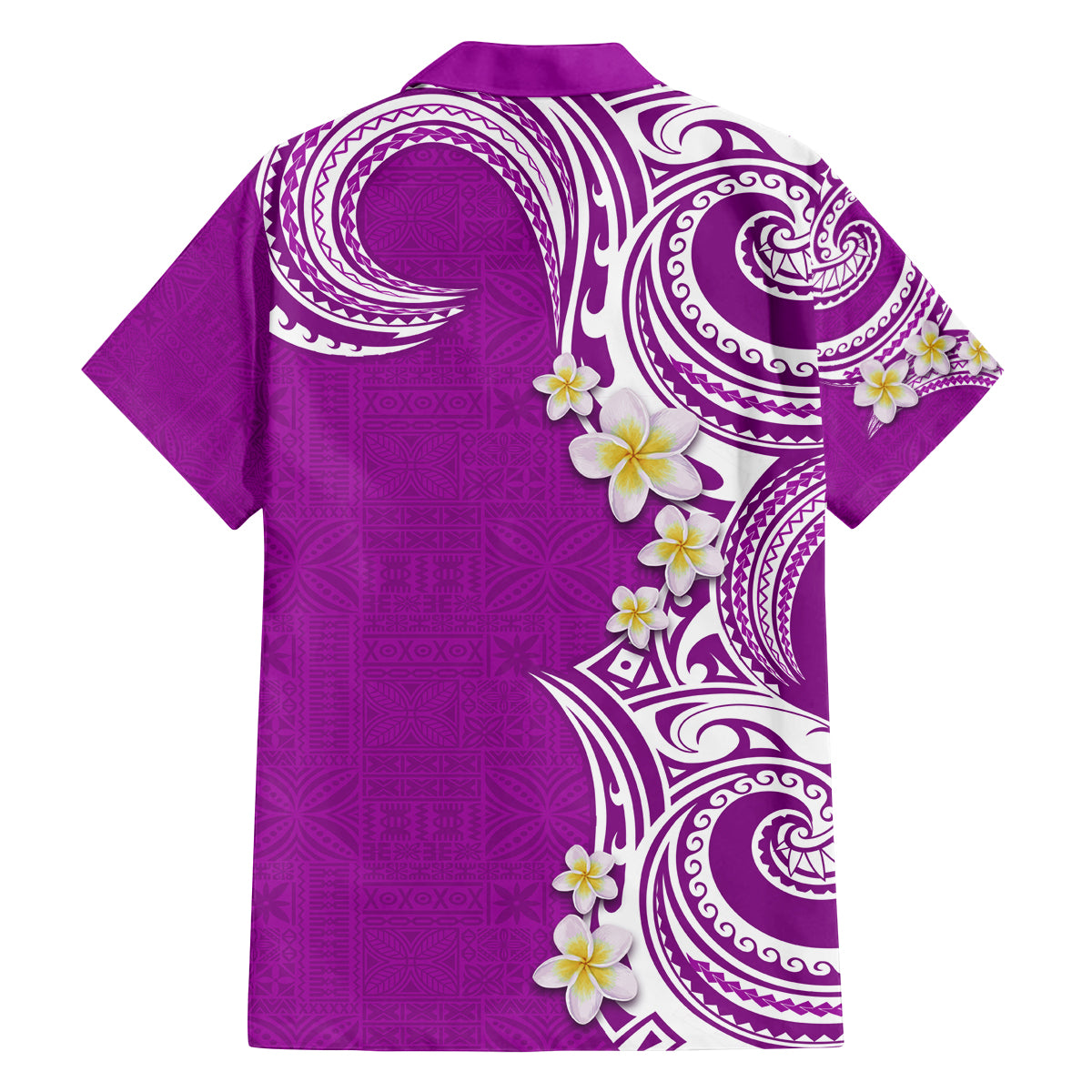 Aloha Polynesian Plumeria Flower Family Matching Off Shoulder Maxi Dress and Hawaiian Shirt Purple Color