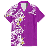 Aloha Polynesian Plumeria Flower Family Matching Puletasi and Hawaiian Shirt Purple Color