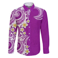 Aloha Polynesian Plumeria Flower Family Matching Summer Maxi Dress and Hawaiian Shirt Purple Color LT03 Dad's Shirt - Long Sleeve Purple - Polynesian Pride