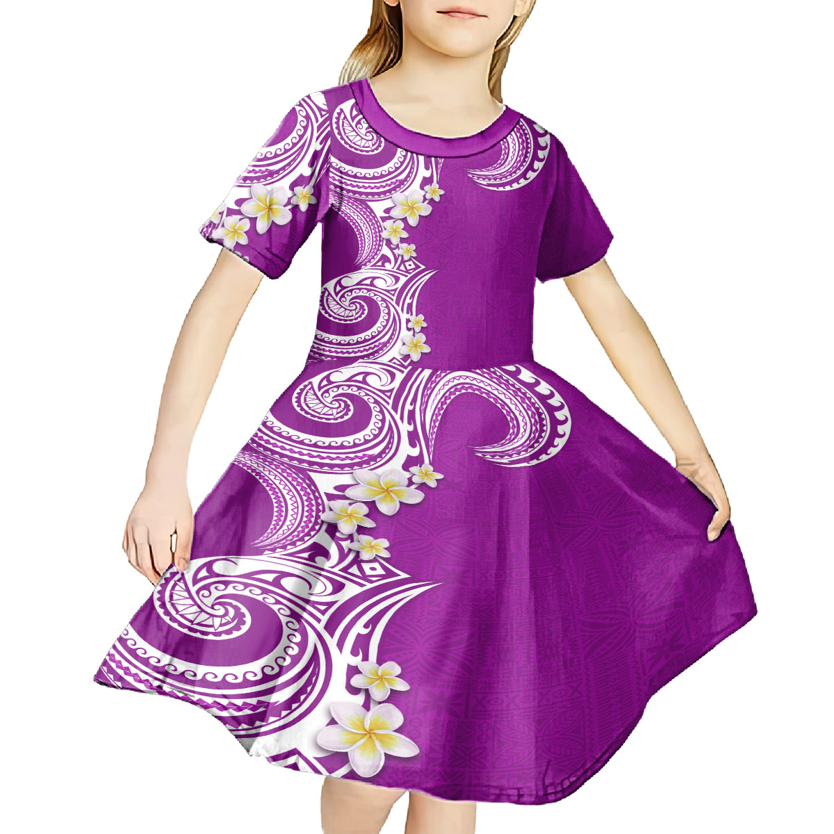 Aloha Polynesian Plumeria Flower Kid Short Sleeve Dress Purple Color LT03 - Polynesian Pride